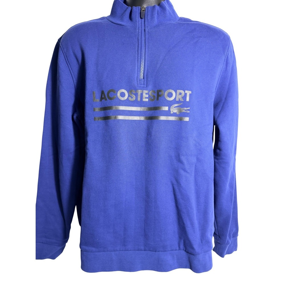 Lacoste Sport Sweatshirt Mens XL Blue 1/4 Zip Mock Neck Fleece Logo Pullover